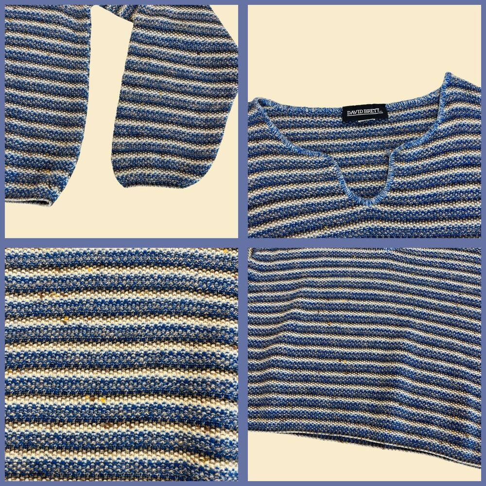 1980s knit L blouse by David Brett, vintage USA-made long sleeve striped shirt - Picture 2 of 7